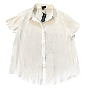 PrettyLittleThing White Chiffon Plisse Short Sleeve Shirt - Size 4